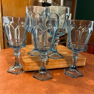 Set of 5 Fostoria Blue Virginia Glass Goblet Set